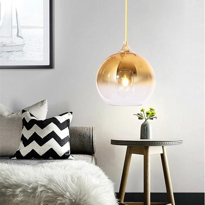 Gradient Gold Glass Globe Pendant Light,Spherical Glass Hanging Light Fixtures Island Ceiling Lamp (9.8'')