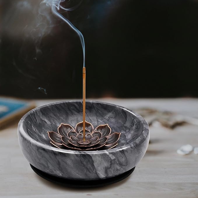 Natural Marble Incense Burner, Stick and Reflux Incense Holder, Handmade Stick Incense Burner, Ideal for Incense Smoking, Incense Burning and Decoration (Extra Large 5.91inBlack)