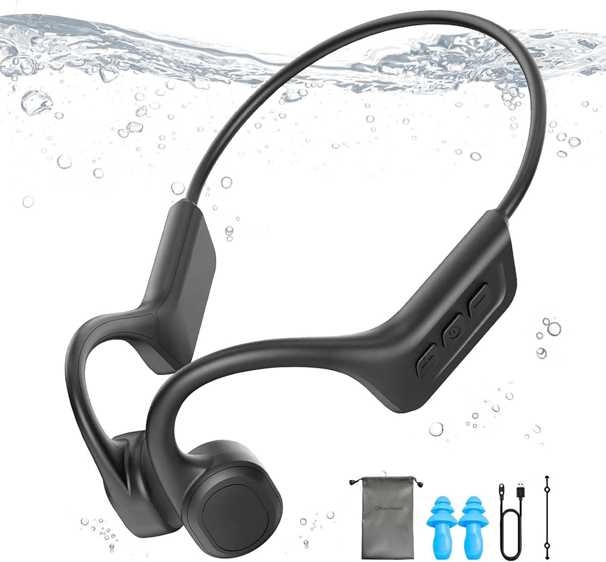 Generic IP68 Swimming MP3 32G, 10Hr 5.3 Bone Conduction Headphones, Waterproof Open Ear Headphones with Microphones