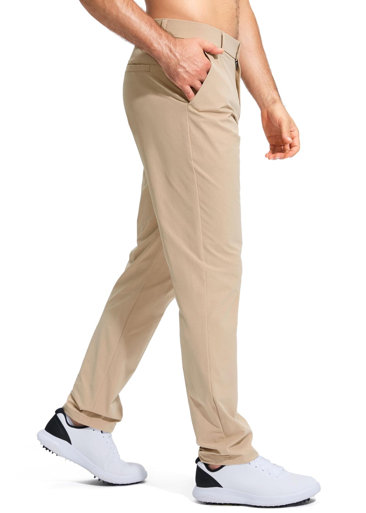 Pudolla Men's Golf Pants Work Dress Comfy Pants Casual Slacks Trousers with Pockets(Khaki 42Wx30L)