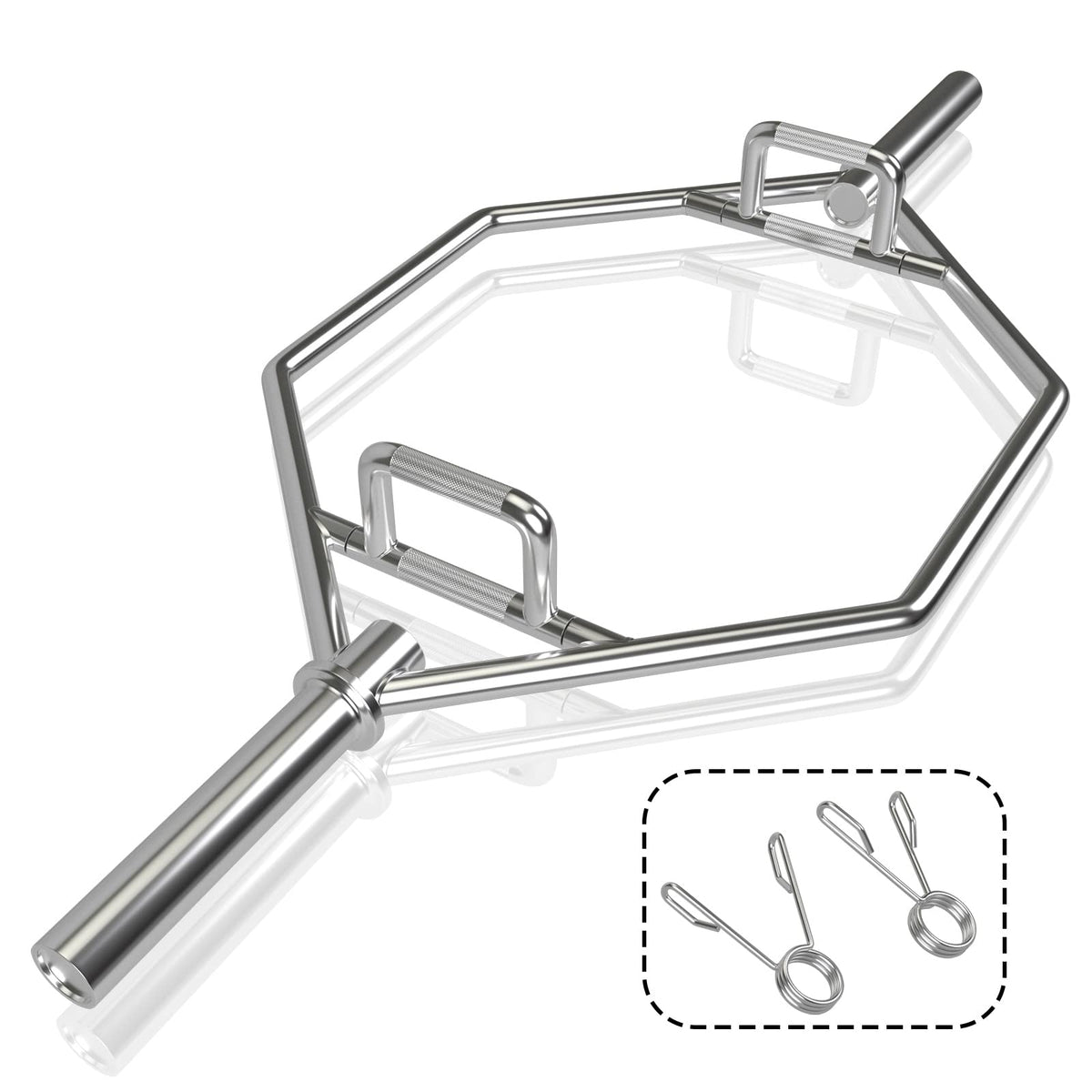 Goplus 56’’ Olympic Hex Trap Bar, Heavy Duty Barbell Trap Bar with Flat or Raised Knurled Handles for Squats, Deadlifts, Shrugs, Strength Training Weight Lifting (Sliver, fit 2’’ weight plates)