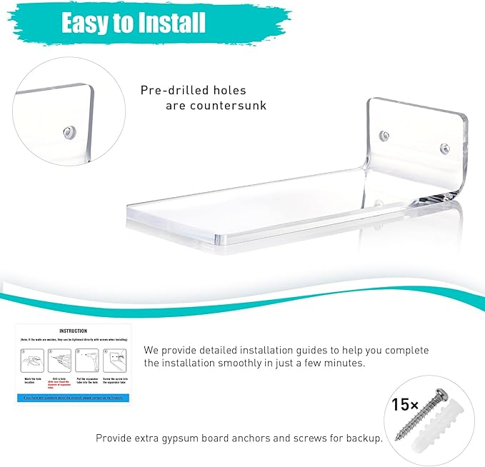SIPRDE Floating Shoe Display Shelves for Wall Mount Set of 6 - Clear Acrylic Floating Shelves for Showcase Sneaker Collection or Shoes Box