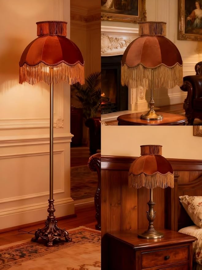 Velvet Shade with Tassel, Caramel, Handmade Dome Design for Floor Lamp and Table Lamp (2, Caramel, Large)