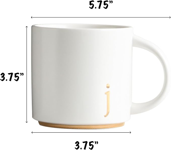COLLECTIVE HOME - Monogram Ceramic Mugs, 15 oz Golden Initial Coffee Cups, Elegant Alphabet Tea Mugs, Elegant Personalized Mug with Gift Box, Luxurious Cups for Office and Home (j)