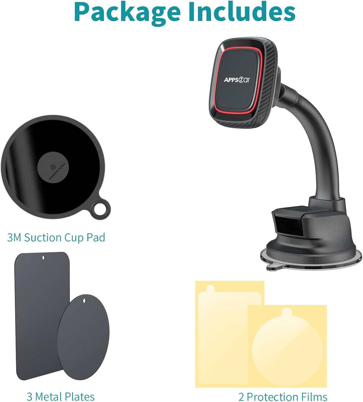 APPS2Car Magnetic Phone Holder for Car, Dashboard Windshield Phone Holder Mount with Flexible Arm & Built-in Strong