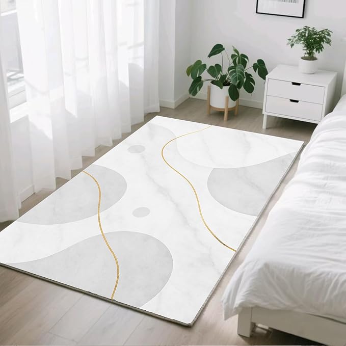 Minimalist Marble Rug - 5x8 Area Rug, Abstract Marble Rugs, Modern Luxury Outdoor Rugs, Washable & Non Slip Carpet Home Decor