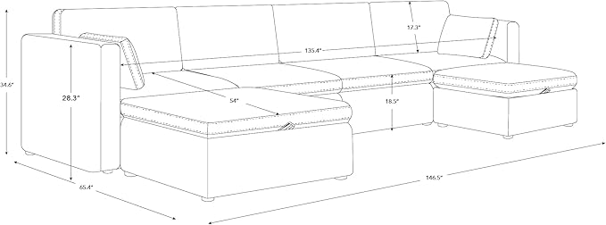 CHITA Oversized Modular Sectional Sofa, FSC Certified U Shaped Couch with Reversible Chaise Modular Sectional Couch,146 inch Width, 6 Seat Modular Sofa with Storage Ottomans, Moss Green
