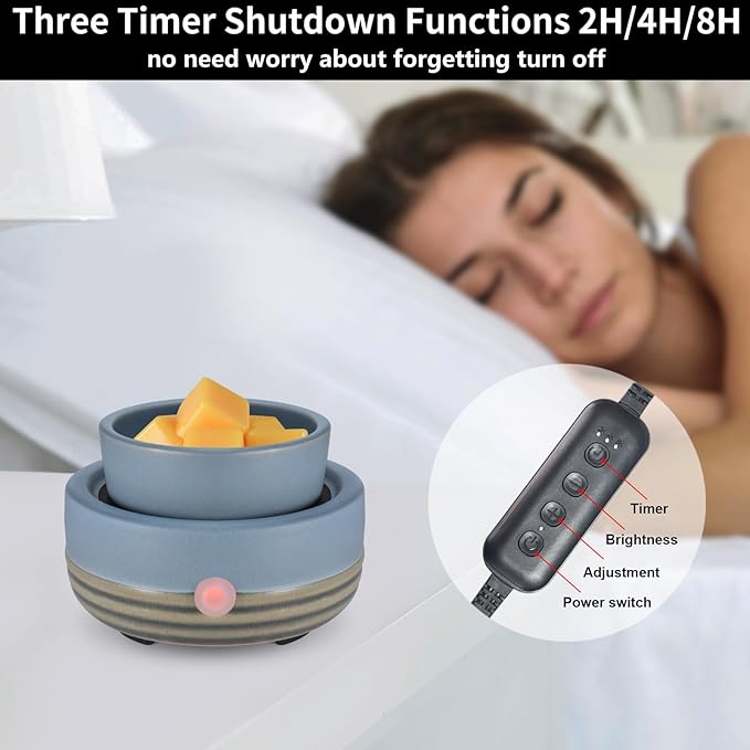 Candle Wax Melt Warmer with Timer Ceramic Electric Wax Melt 4-in-1 Oil Burner Adjusting Temperature Fits Yankee Large Jar Scented Candle for Home Decor Birthday Gifts for Women Mom Grandma Girls Blue