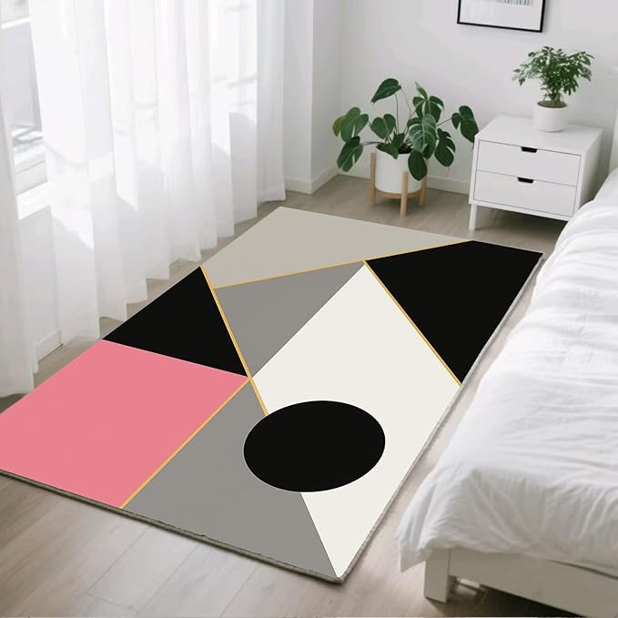 Abstract Geometry Rug - 2x4 Rug, Modern Geometry Hallway Rugs, Minimalist Aesthetics Runner Rugs, Washable & Non Slip Small Carpet Home Decor