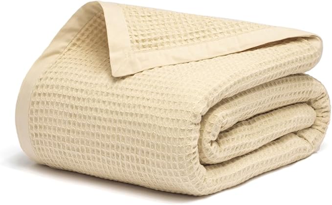 Salt Earth GOTS Certified 100% Organic Cotton Throw Blanket, 55" X 60" Waffle Blankets & Throws for Bed, Throw Blanket for Couch, Modern & Cozy Blanket, All Season, Comfy & Soft Blankets (Parchment)