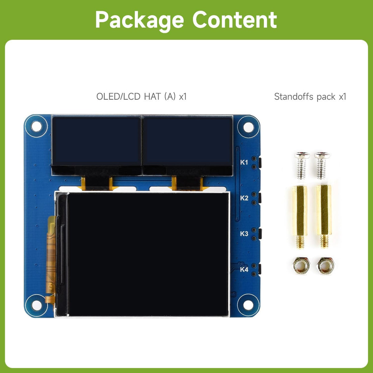 waveshare 2inch 0.96inch 40PIN OLED/LCD HAT, Onboard IPS LCD Main Screen and Dual Blue OLED Secondary Screens