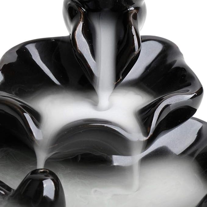 Waterfall Incense Burner, Lotus Backflow Incense Holder Ceramic Censer Cones Sticks Porcelain Holder with 10 Free Mixed Aromatherapy Cones