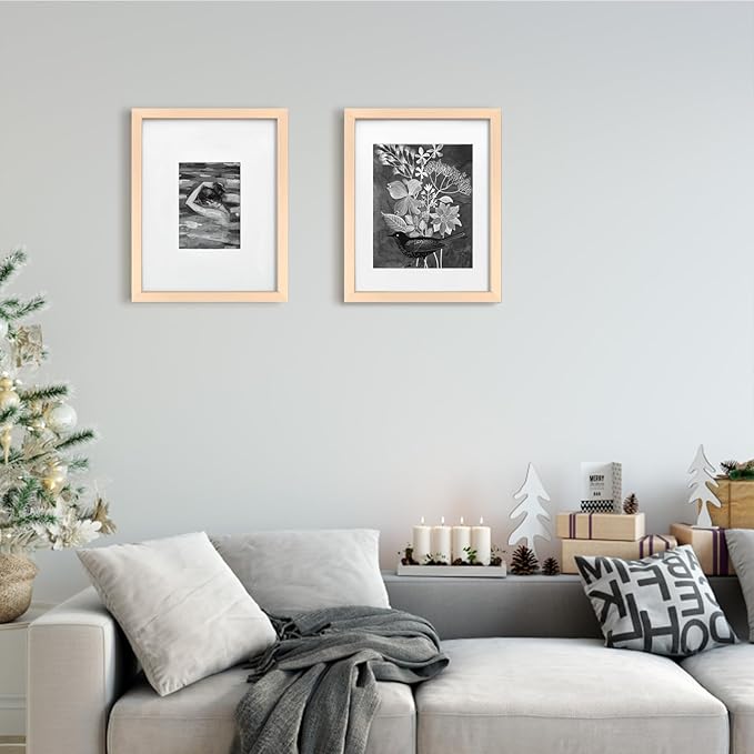 KINLINK 11x14 Picture Frame Natural, Solid Wood Frames 14x11 with Acrylic Plexiglass for Pictures 5x7/8x10 with Mat or 11x14 without Mat, Tabletop and Wall Display Photo Frame Set of 4