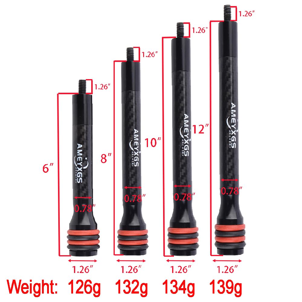 AMEYXGS 6/8/10/12 Inch Archery Bow Stabilizer Carbon Fiber Balance Bar Rod Side Rod Stabilizer Dampen Weight for Compound Bow Recurve Bow Accessory (Green, 6 Inch)