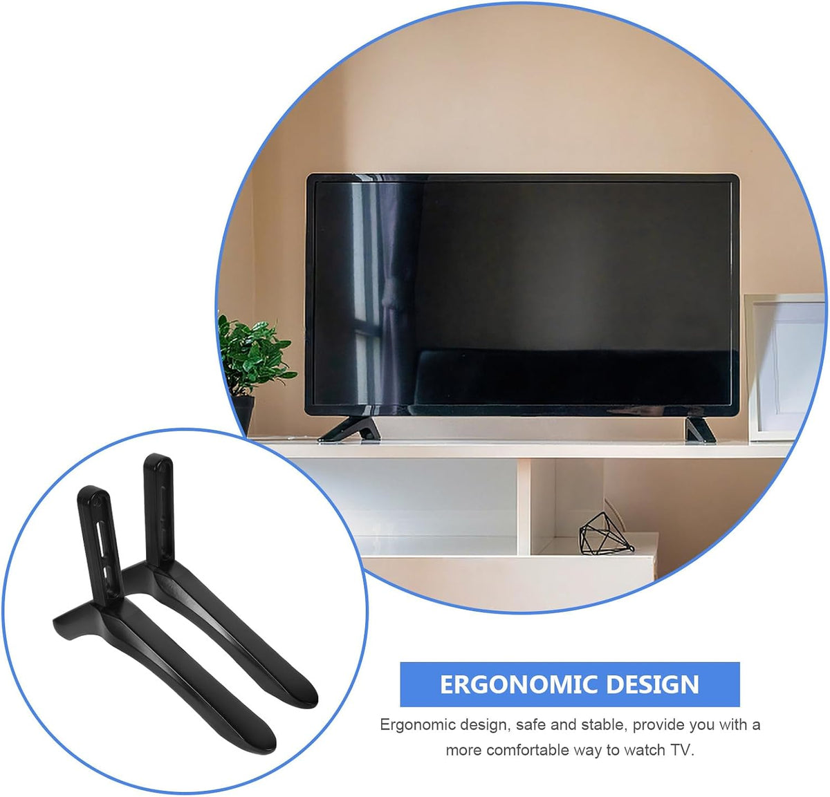 ULDIGI Tv Stand Replacement Base with Screws Black Desktop Tv Holder Pedestal Feet Tabletop Television Bracket