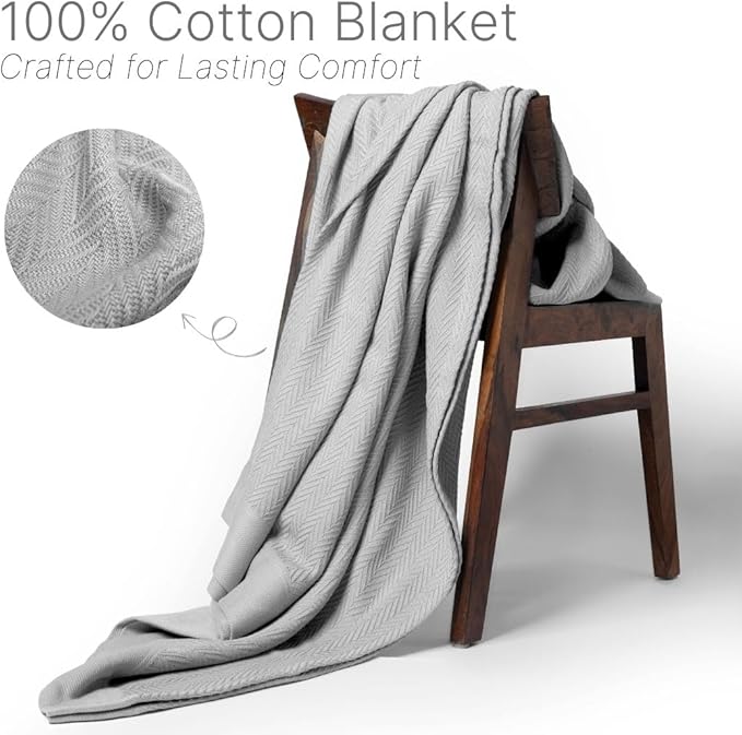 100% Cotton Herringbone Blankets, 90"X90" Queen, Throw Blanket for Bed All Season Cotton Blanket, Cozy Blanket,Throws & Bed Blanket, Throw Blanket for Couch, Modern Home Decor -Scottish Grey