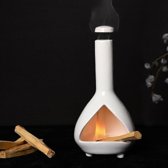 Handmade Mini Chiminea Palo Santo Holder - Ceramic Incense Burner for Cone & Stick, Ideal for Meditation, Energy Cleansing, Aromatherapy and Ideal Gift for Home Decor