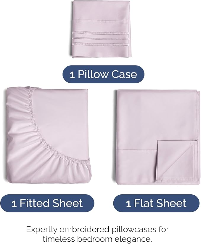Twin XL Size 3 Piece Sheet Set - Comfy Breathable & Cooling Bed Sheets Set - Hotel Luxury Bedding for Women, Men, Kids, Teens, Boys & Girls - Deep Pockets and Wrinkle Free - Oeko-Tex - Light Lavender