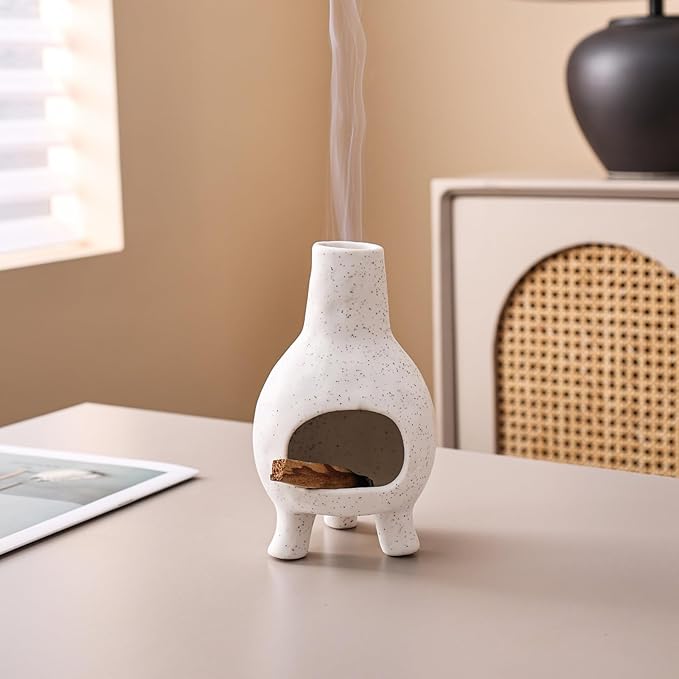 Ceramic Palo Santo Holder Burner - Mini Chimenea Incense Dish for Meditation Décor - Palo Santo Holder for Burn Palo Santo Sticks,Cones,Aromatherapy Yoga