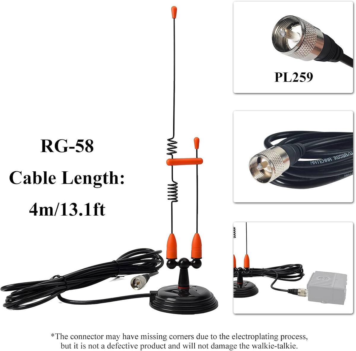 YNIBST 2m/70cm W/3.5-inch 13ft. RG-58 PL259 Dual Band Vehicle Car Mobile Antenna Magnetic Mount Connector, for BTECH