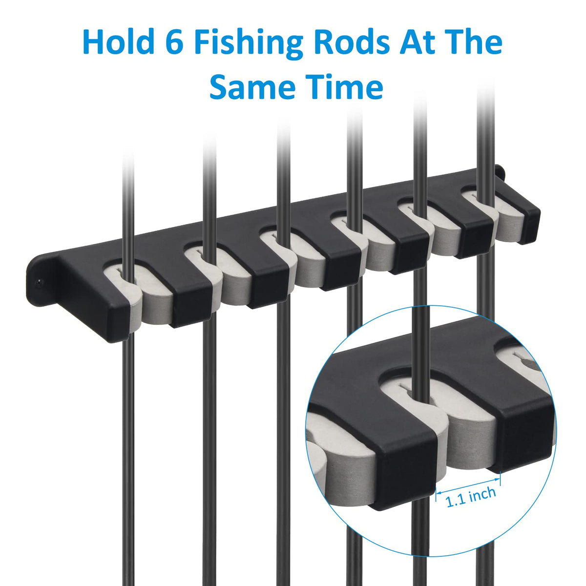 Windspeed 6-Rod Rack Wall Mounted Fishing Rod Rack For Boat, 2 Pcs Horizontal Fishing Rod Holder For Garage Door(Grey)