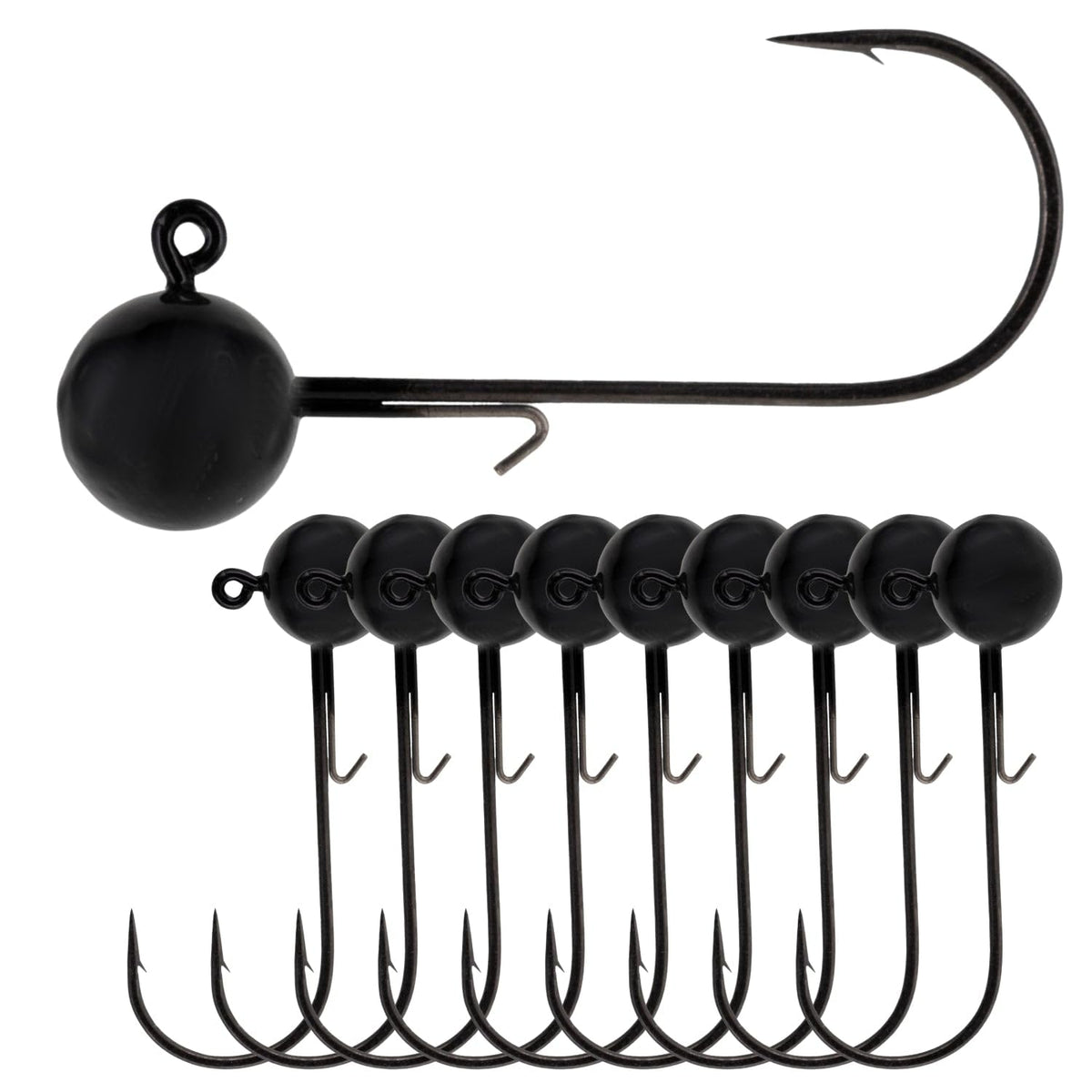 Reaction Tackle Ball Jig Heads - Round Head Jigs for Bass, Walleye, Crappie and Panfish - Soft Plastic Jig Heads for Freshwater and Saltwater - 1/4 Oz - 2/0 Hook Black (10-Pack)