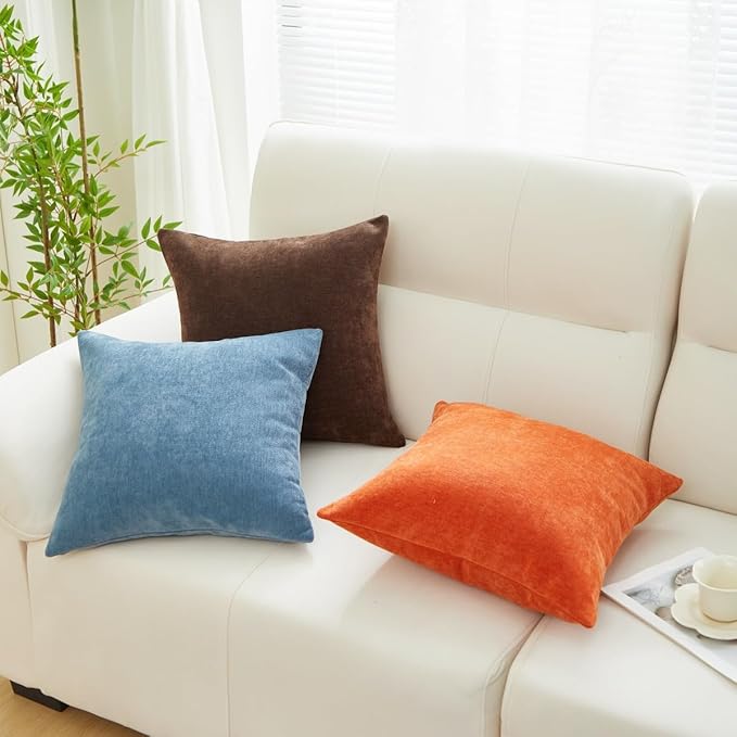 Sunday Praise Set of 2 Soft Chenille Cozy Throw Pillow Covers 18x18 Inch Solid Decorative Cushion Cases Farmhouse Accent Square Pillow Case for Couch Sofa Chair Bed Living Room Home Decor,Dusty Blue