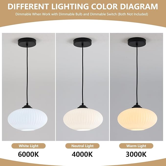 KCO Lighting Large Milk Glass Pendant Light Black and White Pendant Light Mid Century Modern Hanging Ceiling Light Fixture Industrial Farmhouse Pendant Lights Kitchen Island