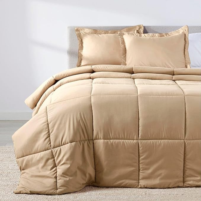 PeachSkinSheets Night Sweats: The Original 1500TC Soft Super Full/XL Full Oversized Comforter Set Almond Ivory