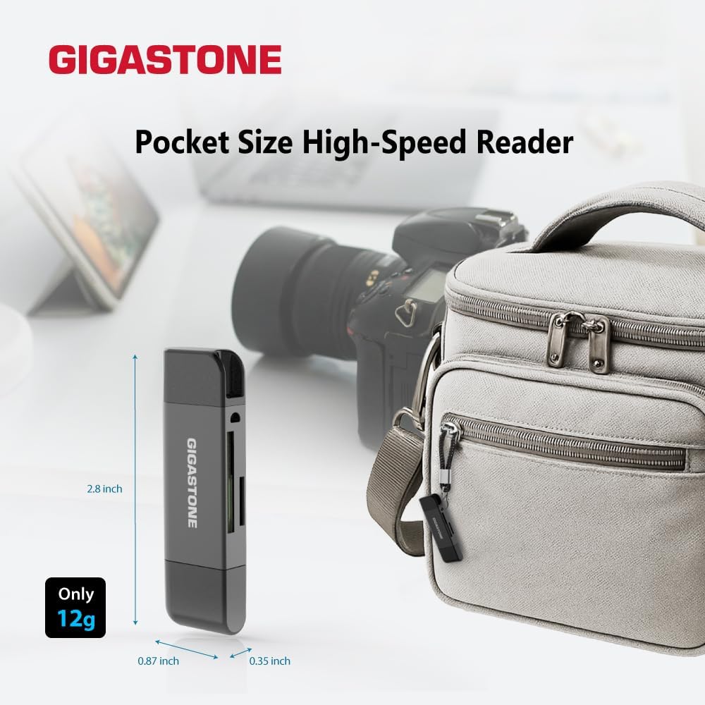 Gigastone 5-in-1 iPhone16/15, SD Card Reader, USB-A/USB-C Card Reader, Dual Slot for SD/Micro SD/SDHC/SDXC, Compatible