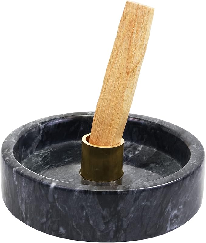 Natural Marble Palo Santo Holder,Incense Burner for Palo Santo Sticks, Handmade Stick Incense Holder Ideal for Smudging, Incense Burning, Decoration.Easily Grab All Incense Ash (Black)
