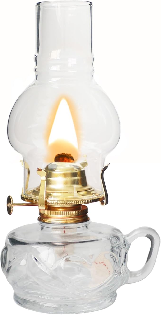Large Rustic Kerosene Lamp Lantern Chamber Antique Oil Lamps for Indoor Use Home Decor Lighting Vintage Glass Clear (Gold/Clear)
