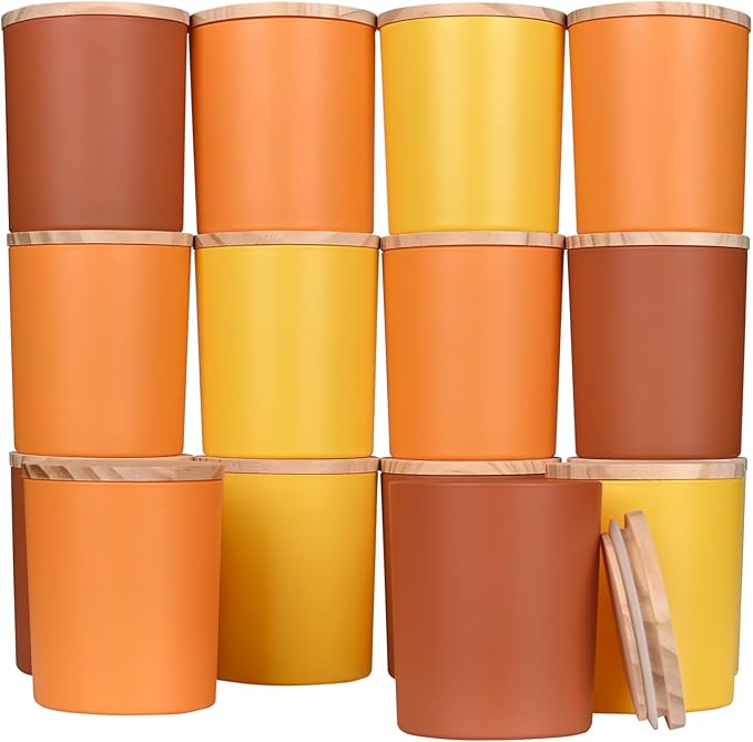 10 OZ Thick Candle Jars for Making Candles 15 Pcs, Empty Jars with Wood Lids for Candle Making, Sample Container, Fall