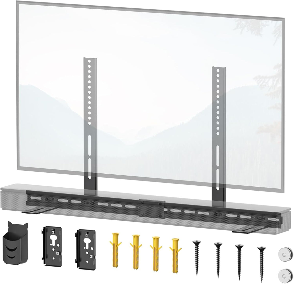 tiebutie Sound Bar Mounts Under TV for Bose Soundbar Mount with Speaker Mounts and Remote Holder - Adjustable Height
