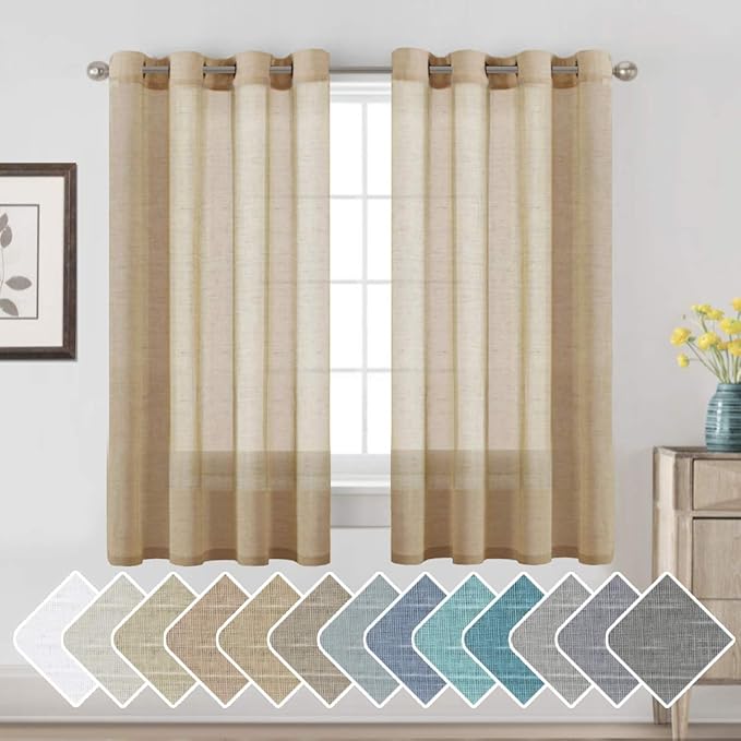 H.VERSAILTEX Linen Curtains Nickel Grommet Natural Linen Semi-Sheer Curtains 2 Panels Privacy Added Premium Soft Rich Material Drapes for Bedroom/Living Room - 52x54 - Inch - Taffy