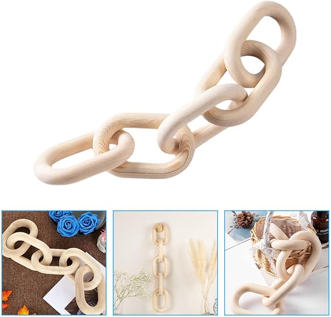 Wooden Chain Link Decoration Small Rustic Handcrafted Wood Home Wall Decor for Coffee Shop Farmhouse Living Room Bedroom DIY Hanging Ornament
