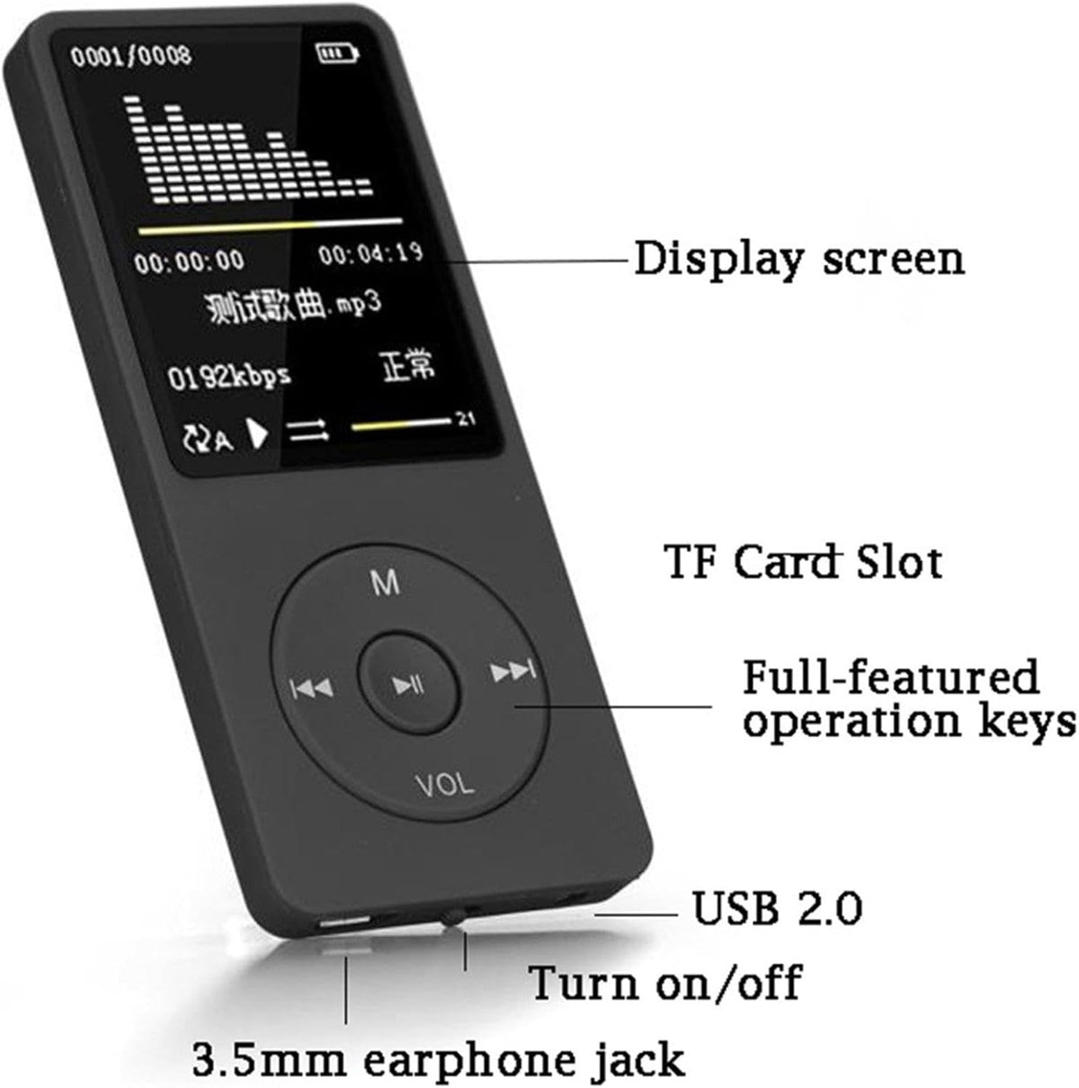 Generic MP3 MP3 Commuting, Players with USB Cable and Headphone, Mini Player with Small LED Screen, Portable Music