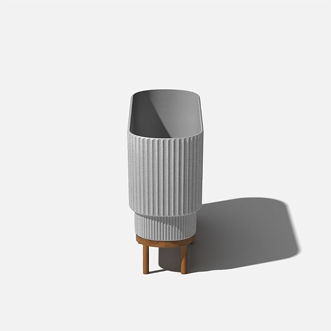 Veradek Demi Series Raised Long Planter for Indoor/Outdoor Use | Made from Plastic & Stone w/Wooden Stand | Modern Patio Décor for Flowers/Shrubs