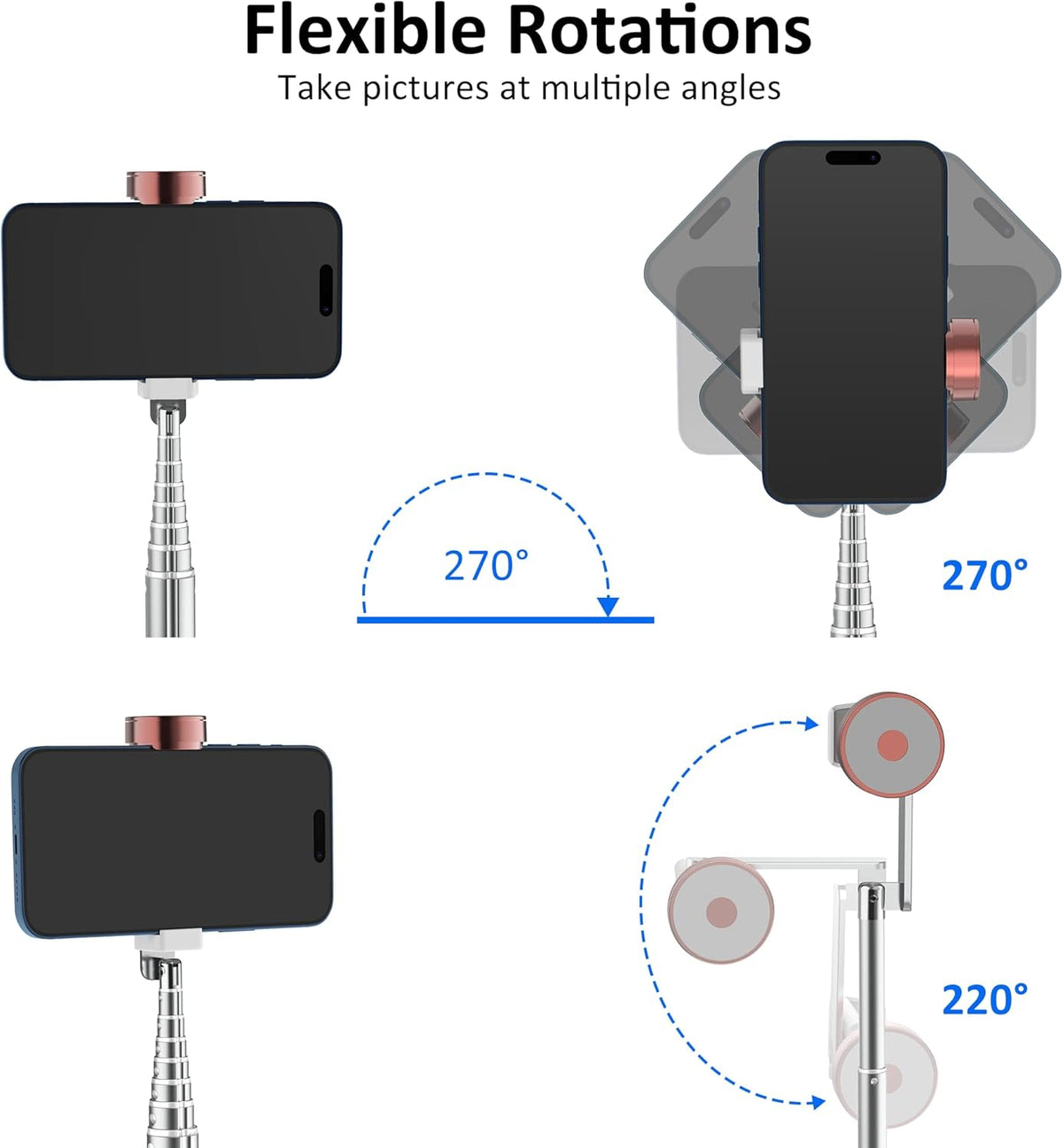 colorlizard 270 CellphoneTripod with Remote, Aluminum Alloy Selfie Stick Tripod, Best Foldable Mini Extendable Tripod