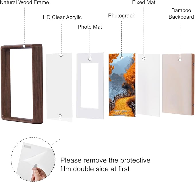 TEYCLZORE 6x8 Natural Walnut Picture Frame, Handmade Photo Frame, Display 4x6 Picture with Mat or 6x8 Without Mat, Tabletop Display and Wall Hanging