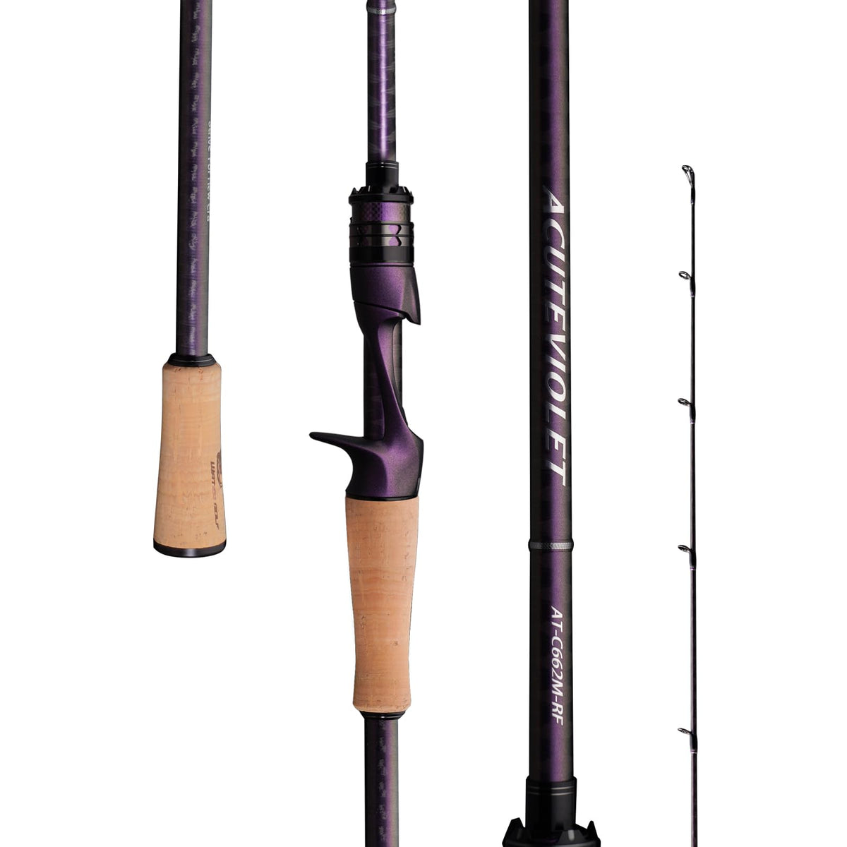 PURELURE ACUTEVIOLET Black Bass Fishing Rod 6'6'', 36T Carbon Fiber Bait Casting Rod Medium Power Saltwater, Torzite Ring Titanium Frame, Carbon Reel Seat Comforbable Cork Handle