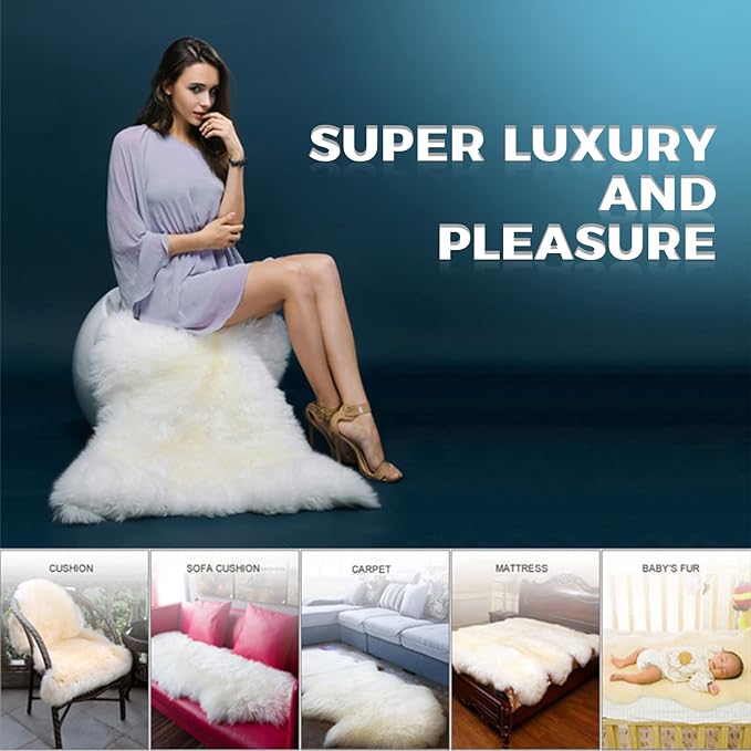 WL&ALLEN Large Sheepskin Rug Genuine Thick and Lush 3 Inch Pile，Luxury Australian Pelts |Large Sheepskin Wool Area Rugs (Single & a Half Pelt 2'6" x 5',Grey Tip)