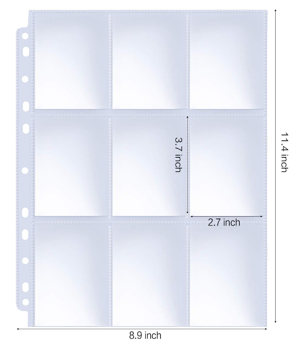 HERKKA Trading Card Sleeve Pages, 100 Pack 9 Pocket Album Pages 11 Holes Fit 3 Ring Binder