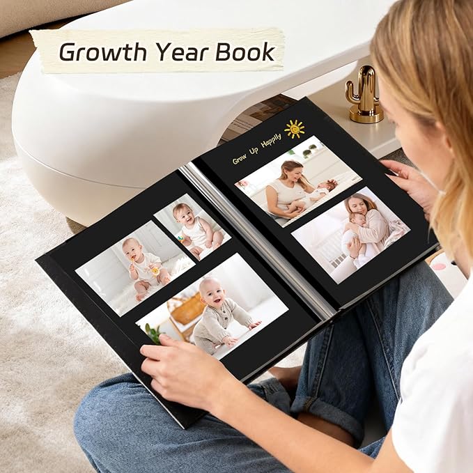 RECUTMS Photo Album Self Adhesive Photo 4x6 5x7 8x10 Sizes Handmade Scrapbook Photo Album 30 Pages Button Grain Leather Picture Album Baby Family Wedding Anniversary Photos Book (Brown)
