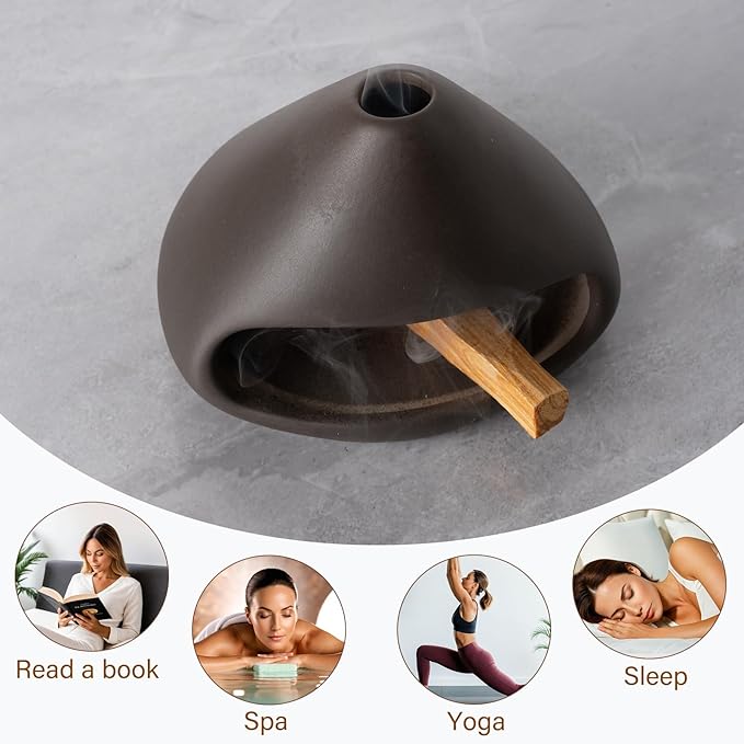 Palo Santo Holder Incense Burner-Zongzi Clay Smudge Bowl with Chimney, Mini Ceramic Fireplace for sage、Cone Burning, Aromatic Home Decor, Ceramic ash Tray, Anxiety Relief Meditation for Women