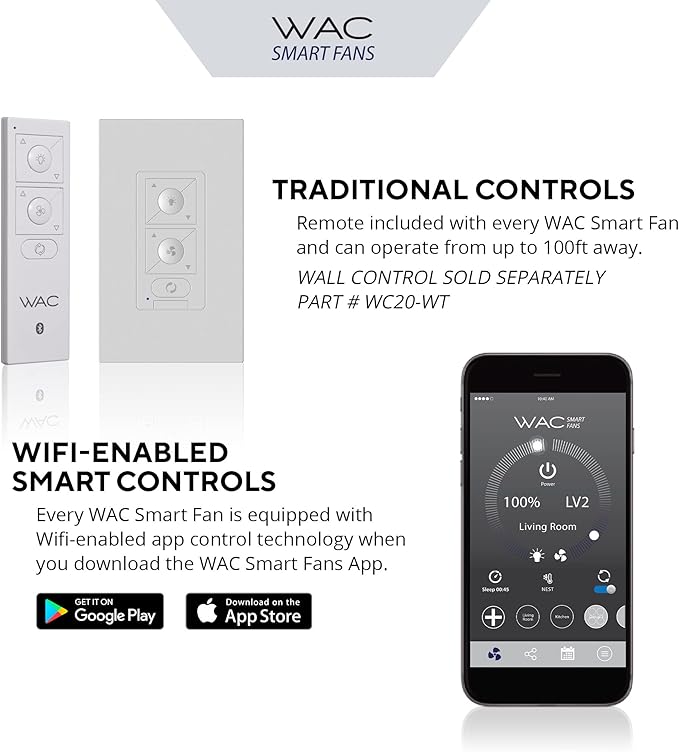WAC Smart Fans Swirl Indoor and Outdoor 3-Blade Smart Home Ceiling Fan 54in Matte White Adjustable CCT 2700-3000-4000-5000K LED Light Kit and Remote Control works with Alexa and iOS or Android App