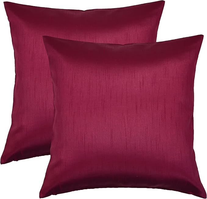 Aiking Home 24x24 Inches Faux Silk Square European Shams, Zipper Closure, Burgundy (Set of 2)