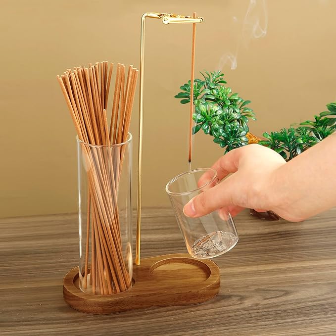 2 in 1 Incense Holder for Sticks, Anti-Ash Flying Incense Burne with Glass Ash Catcher and Incense Sticks Organizer for Meditation Yoga Spa Home Decor (Dark Base)