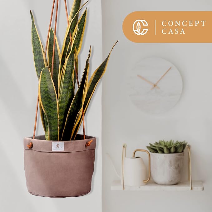 Large Waxed Canvas Handmade Hanging Planter for Indoor/Outdoor Plants, Hanging Basket Plant Holder Stone Gray with Hook