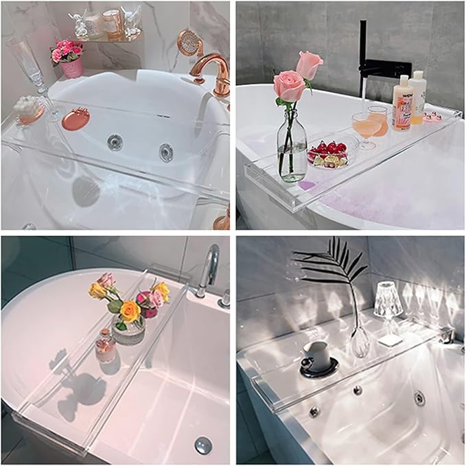 Bathtub Tray Table, Clear Acrylic, Anti-Slip Bath Caddy, 32.3 * 7.87 * 1.18in